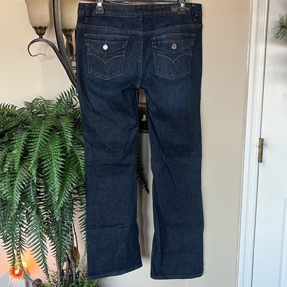Calvin Klein Jeans Dark Wash Boot Cut Western Denim Buttoned Back Pockets - Picture 9 of 15